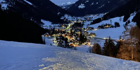 Donnersbachwald von oben am Abend